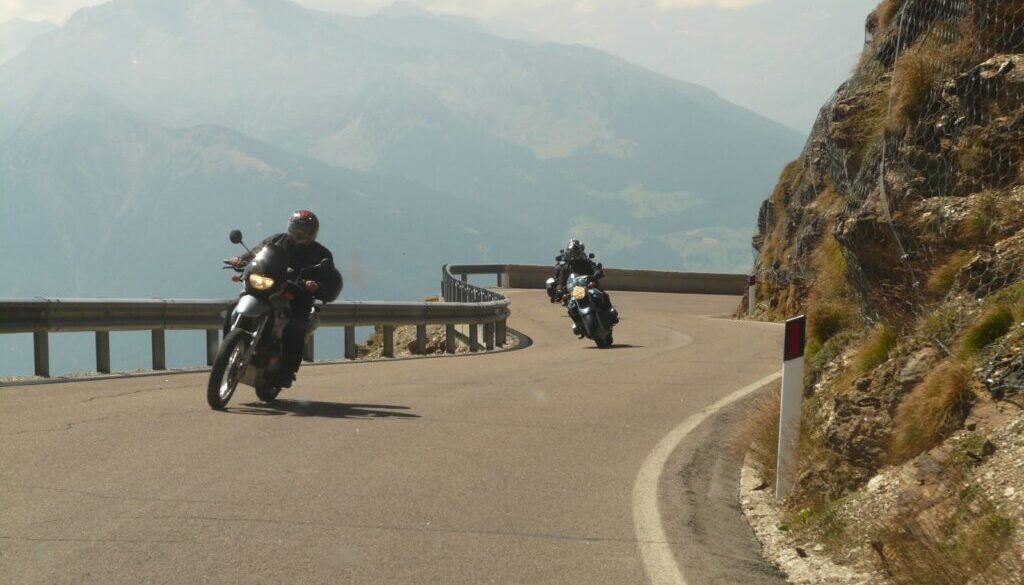 Learner motorcyclists riding in mountains