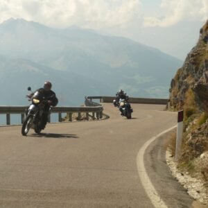 Learner motorcyclists riding in mountains