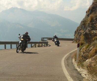 Learner motorcyclists riding in mountains